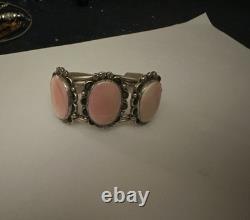 Pink turquoise cuff sterling silver bracelet vintage
