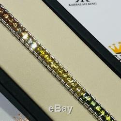 Platinum Sterling Silver Emerald Cut Rainbow Color Sapphire Tennis Bracelet Gift