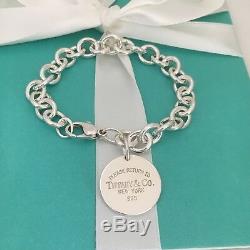 Please Return to Tiffany & Co Silver Round Tag Dangle Charm Bracelet