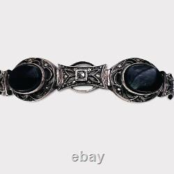 Pre-Owned Sterling Silver Black Onyx Bracelet with Marcasite