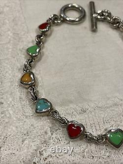 Pretty Sterling Silver Enamel Heart Link Bracelet Toggle Clasp Well Made