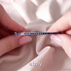 Princess Lab-Created Sapphire Women's Bangle Bracelet 14K White Gold Plated