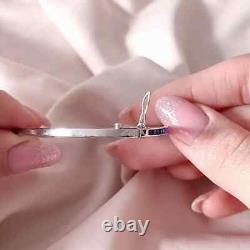 Princess Lab-Created Sapphire Women's Bangle Bracelet 14K White Gold Plated