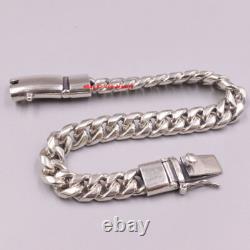 Pure 925 Sterling Silver Bracelet 8mm Curb Link Chain For Men 7.48inch