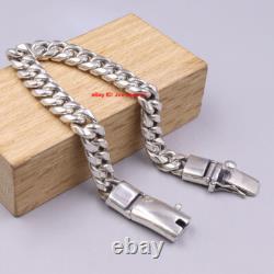 Pure 925 Sterling Silver Bracelet 8mm Curb Link Chain For Men 7.48inch