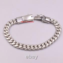 Pure 925 Sterling Silver Bracelet 8mm Curb Link Chain For Men 7.48inch