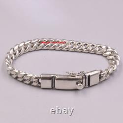 Pure 925 Sterling Silver Bracelet 8mm Curb Link Chain For Men 7.48inch