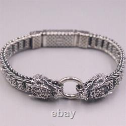 Pure 925 Sterling Silver Men Bracelet Lucky Dragon Beads Chain Link / 7.87L