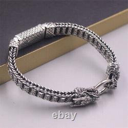 Pure 925 Sterling Silver Men Bracelet Lucky Dragon Beads Chain Link / 7.87L