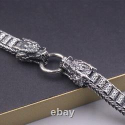 Pure 925 Sterling Silver Men Bracelet Lucky Dragon Beads Chain Link / 7.87L