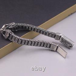 Pure 925 Sterling Silver Men Bracelet Lucky Dragon Beads Chain Link / 7.87L