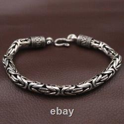 Pure 925 Sterling Silver Men's Bracelet 6mm Byzantine Link Chain 8.26inch