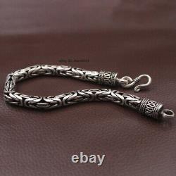 Pure 925 Sterling Silver Men's Bracelet 6mm Byzantine Link Chain 8.26inch