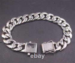 Pure S925 Sterling Silver 925 Chain Bright Curb Link Bracelet 59-60g 7.9inch