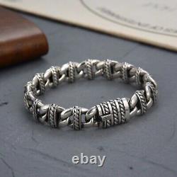 Pure S925 Sterling Silver Bracelet Men Women 11.5mm Anchor Link Chain 7-8.7inL