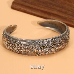 Pure S925 Sterling Silver Bracelet Men Women Dragon Son Pixiu Open Bangle 46-47g