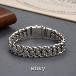 Pure S925 Sterling Silver Chain Men 16mm Wider Curb Link Bracelet 88-89g 8.3inch