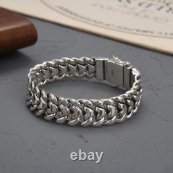 Pure S925 Sterling Silver Chain Men 16mm Wider Curb Link Bracelet 88-89g 8.3inch