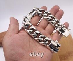 Pure S925 Sterling Silver Chain Men 20mm Miami Cuban Curb Link Bracelet 207g
