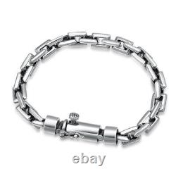 Pure S925 Sterling Silver Chain Men 8mm Square O Link Bracelet 40-41g 8.3inch L