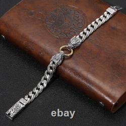 Pure S925 Sterling Silver Chain Men Dragon Curb Link Bracelet 56-57g 8.7inch