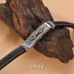 Pure S925 Sterling Silver Chain Men Women 12mm Vajra Bracelet With Leather