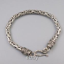 Pure S925 Sterling Silver Chain Men Women 6mm Byzantine Link Bracelet