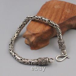 Pure S925 Sterling Silver Chain Men Women 6mm Byzantine Link Bracelet