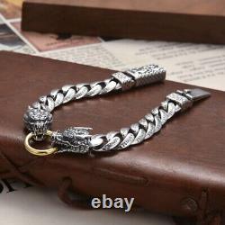 Pure S925 Sterling Silver Chain Men Women Double Dragon Link Bracelet