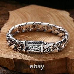 Pure S925 Sterling Silver Chain Men Women Rattan Curb Link Bracelet 7.1-7.9in