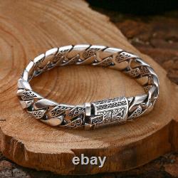 Pure S925 Sterling Silver Chain Men Women Rattan Curb Link Bracelet 7.1-7.9in