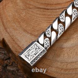 Pure S925 Sterling Silver Chain Men Women Rattan Curb Link Bracelet 7.1-7.9in