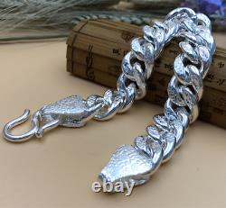 Pure S999 Sterling Silver Chain Curb Link Bracelet Men Women Real Fine Silver