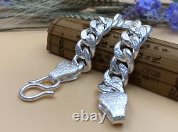 Pure S999 Sterling Silver Chain Curb Link Bracelet Men Women Real Fine Silver