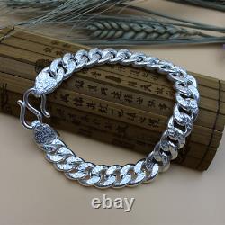 Pure S999 Sterling Silver Chain Curb Link Bracelet Men Women Real Fine Silver