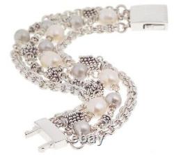 QVC Michael Dawkins Rondel Pearl 8 Bracelet 14K White Gold Plated $620