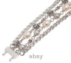 QVC Michael Dawkins Rondel Pearl 8 Bracelet 14K White Gold Plated $620