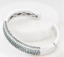 QVC Round Blue Topaz Gem Hinged Cuff Sterling Silver Bracelet, Small 6-3/4
