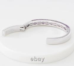 QVC Round Blue Topaz Gem Hinged Cuff Sterling Silver Bracelet, Small 6-3/4