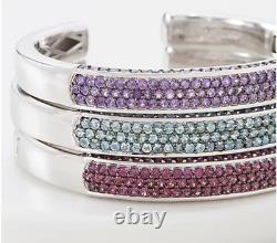 QVC Round Blue Topaz Gem Hinged Cuff Sterling Silver Bracelet, Small 6-3/4