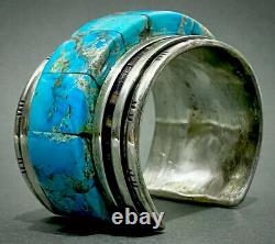 RARE MUSEUM Navajo Raised Turquoise Inlay Silver Cuff Bracelet Loloma Student