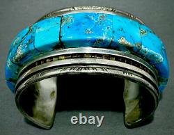 RARE MUSEUM Navajo Raised Turquoise Inlay Silver Cuff Bracelet Loloma Student