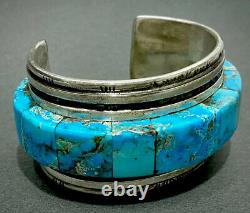 RARE MUSEUM Navajo Raised Turquoise Inlay Silver Cuff Bracelet Loloma Student