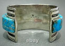 RARE MUSEUM Navajo Raised Turquoise Inlay Silver Cuff Bracelet Loloma Student