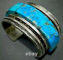 RARE MUSEUM Navajo Raised Turquoise Inlay Silver Cuff Bracelet Loloma Student