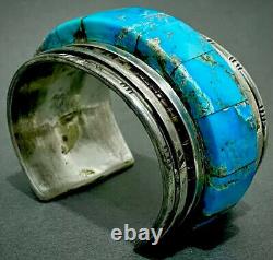 RARE MUSEUM Navajo Raised Turquoise Inlay Silver Cuff Bracelet Loloma Student