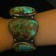 Rare Green Spiderweb Old Pawn Huge 3 Turquoises& Sterling Silver Cuff Bracelet