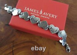 Rare & Retired JAMES AVERY Hammered Heart Link Bracelet Sterling Silver 925