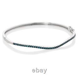 Rarities Sterling Silver Blue Diamond Curved Bangle Bracelet