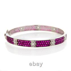 Rarities Sterling Silver Real Pink and White Sapphire Star Bangle Bracelet